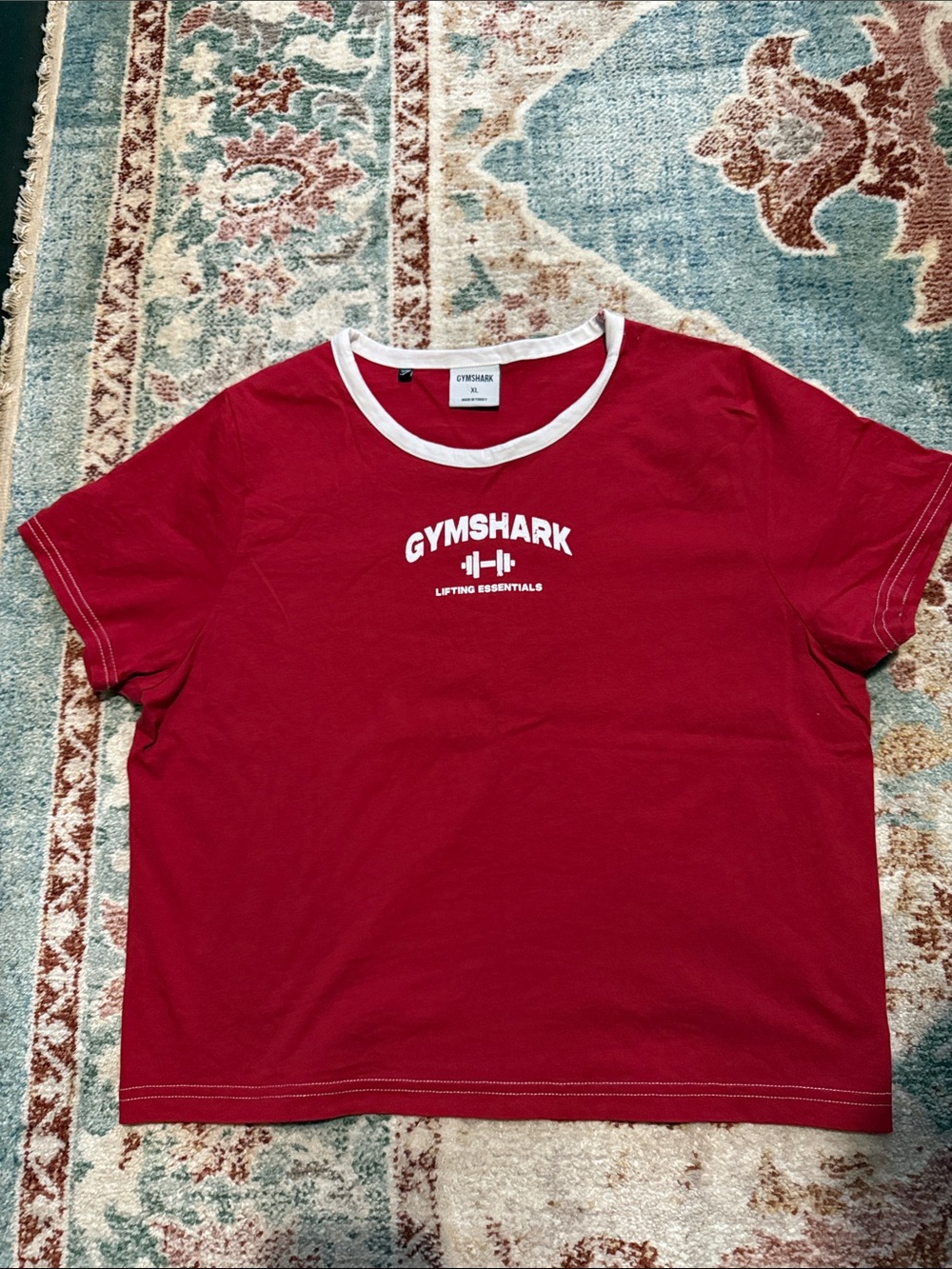 Gymshark Baby Tee Lifting Essentials Top in Red and White